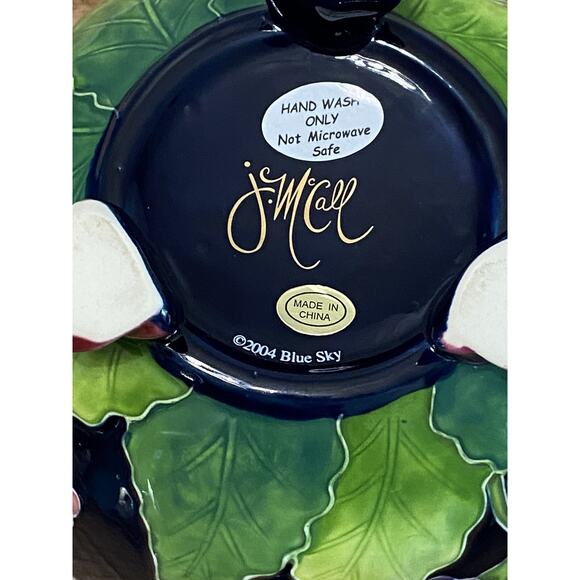 New NIB 2004 J. McCall Lidded Trinket Candy Dish Blue Skys Pansy & Rose Flowers - Picture 11 of 12